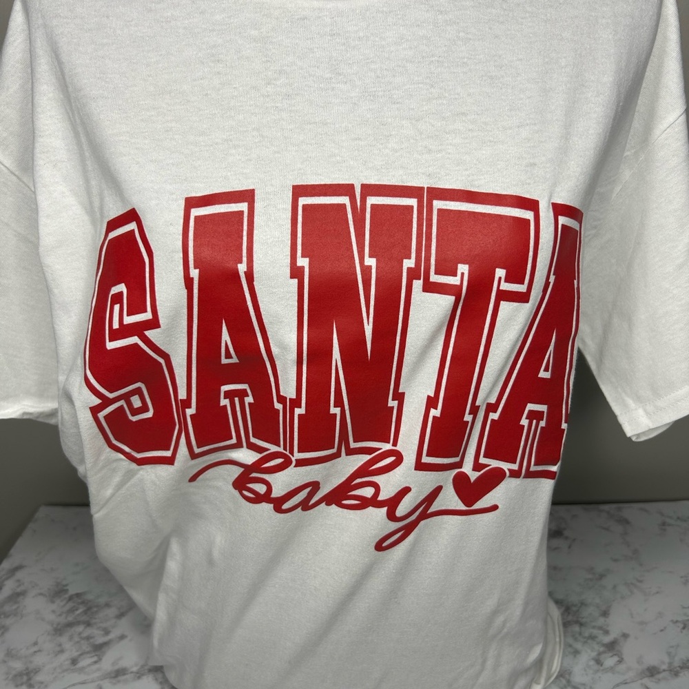 White Santa Baby Gilden Large Tshirt